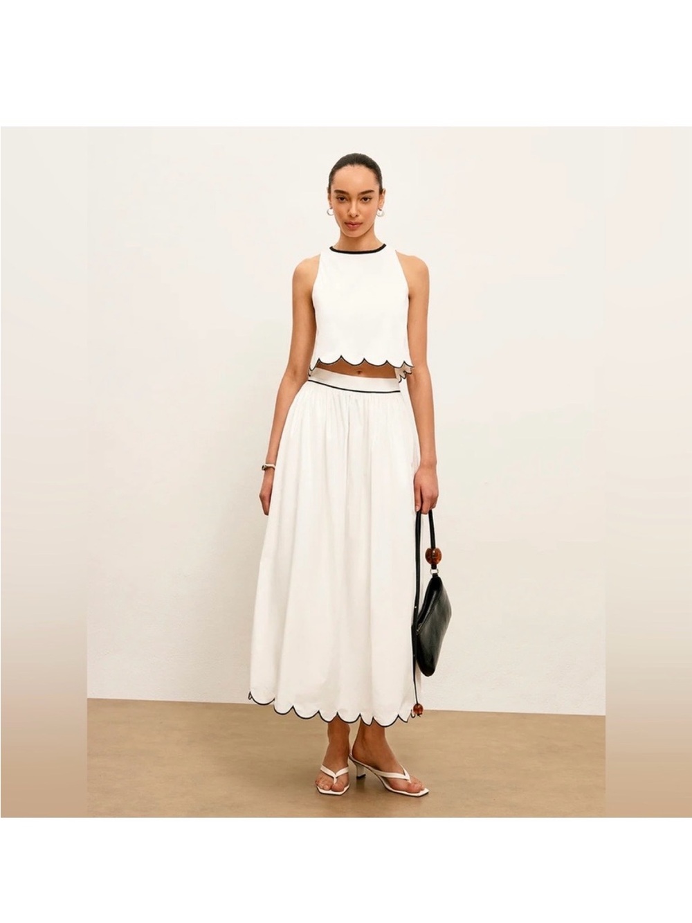 Commense White Scallop-Hem Maxi Skirt